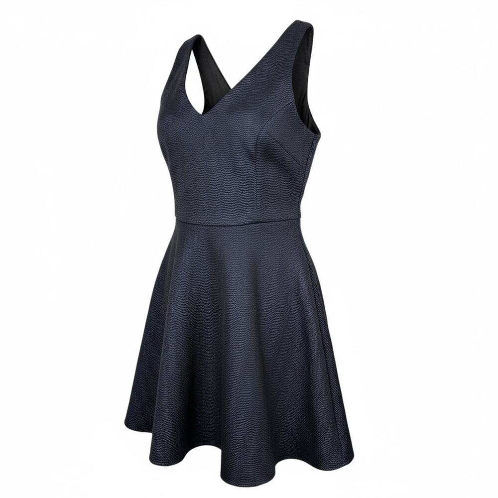 Express Blue Metallic V Neck A Line Dress 2
